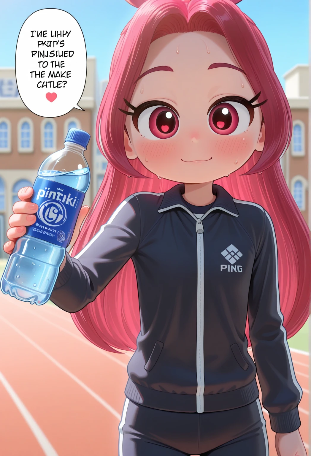 score_9, score_8_up, score_7_up, score_6_up,floox style,surtr, arknights, red hair,big breasts, sagging breasts,, , ,, jacket,, lips, , purple jacket, purple track suit, shiny, shiny skin, , , sportswear, standing, steam, steaming body, sweat, sweatdrop, track jacket, track pants, track suit,, outdoors, , (drinking:1.2),, , , closed eyes, solo, water on face, (holding water bottle:1.2) , water splits on face, water on face, , , (spilling on face:1.2), water spilled on face, wet face, facial