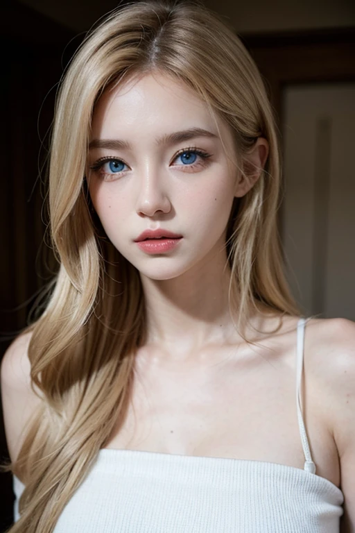 Elongated ears, large bust, slender figure, slit blue eyes, ideal proportions, semi-long blonde hair, ponytail, smiling face, full body shot, white dress slit rolled up, company corridor, ultra realistic,, realistic capture, high detail, high resolution 16K human skin close-up Skin texture must be natural, pores fine enough to identify, Mix4, 20d, SOLO, full body, Look at Viewer, (8K, RAW capture, top quality 1), (Real Photo 2) Realism in Real Photo: 1.37), professional lighting, Photon Mapping, Radiosity, Physics-based rendering.