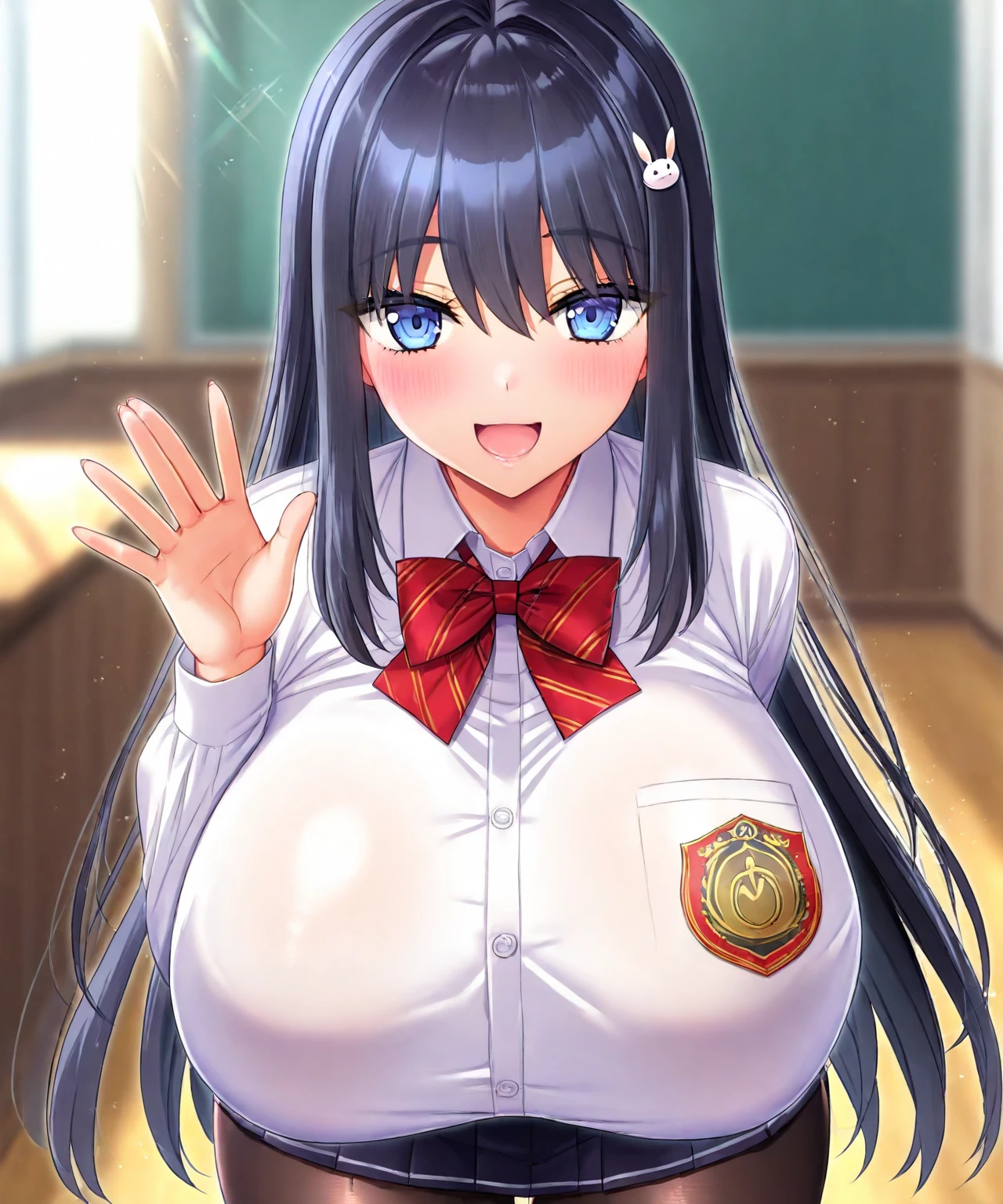(Very large breasts,Cleavage:1.8),Anna Yamada,gigantic breasts,smile、(Nurse uniform:1.5)、(Are standing)、(in library room)、Bookshelf、(Wearing a collar:1.5)、Earrings、Earrings、bracelet,(Delicate facial features:1.5)、(masterpiece, Highest quality, High resolution, Super detailed, 8K, 4K),(Making a peace sign:1.9),ponytail,(Beautiful Face:1.5),Is ejaculating、Sweat,navel piercing,(nsfw:1.5)、Absurd、Highest quality, (Volupture:1.5)、((Upper body close-up)),heart-shaped pupils, light smile, sparkle