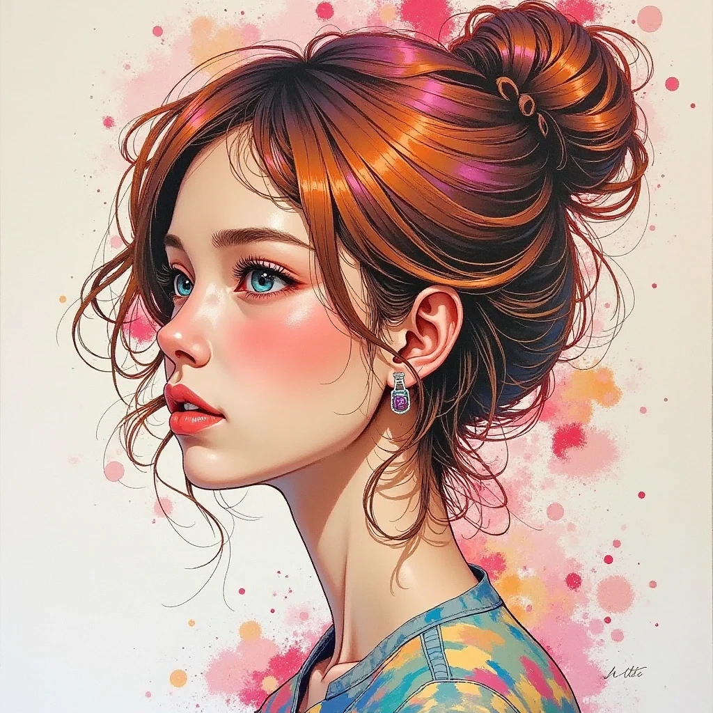 (((nsfw))),((close-up portrait)),candy colors,painting,brush strokes,(watercolor style:1.5),implerfect skin,imperfect face,imperfect body,((drawing ends below her chest)),
a mature european woman,very small breasts,wild red hair,pale skin,shy,(defiance512:0.55),(small freckles:0.75),her makeup is smeared from the rain,
retro,color background,rim lighting,