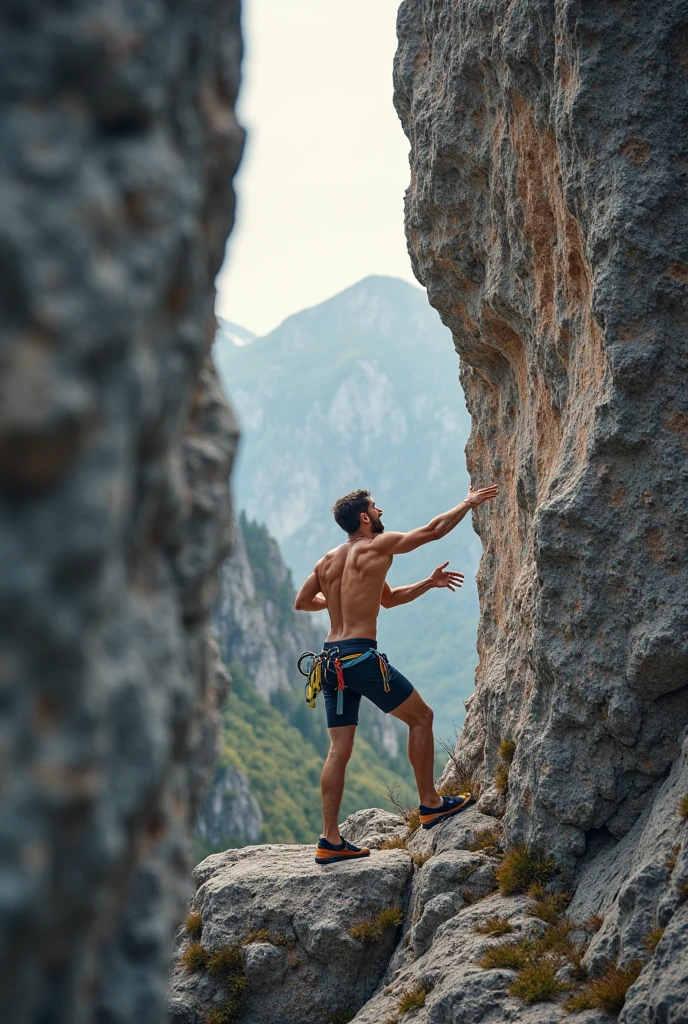 Greek man climbing a mountain