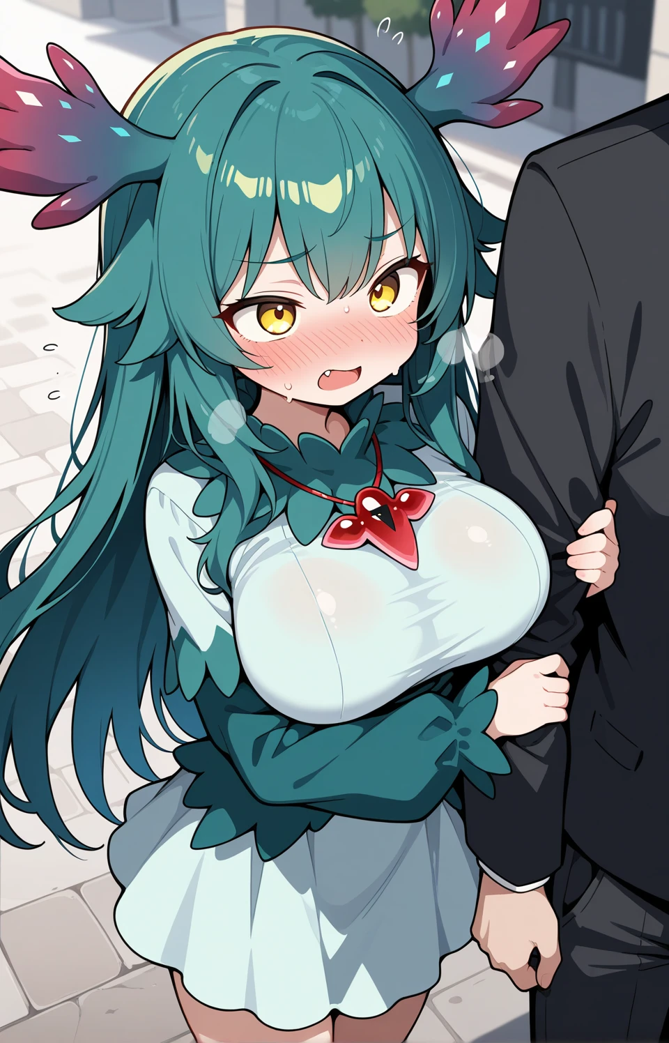 young woman,Green long straight hair,Blue Eyes,Even bangs,Straight bangs,high resolution,Adult content,sex,Nipples,sexual intercourse,Too much exposed skin,Just before climax,Highest quality,sexy,masterpiece,Make your face bright red,Big Breasts,toned,melancholic,{best quality}, {very aesthetic}, {ultra-detailed}, {best illustration},nsfw, girl, lift up the apron, bottomless, pussy, pubic hair,2person ,1girl, nipple, nsfw, 1man, man pinch nipple, man touch nipple, orgasm, upper body, best quality, very aesthetic,{best quality}, {very aesthetic}, {ultra-detailed}, {best illustration}, nsfw, 1girl, 1man, sex, standing doggy, from front,playboy bunny,