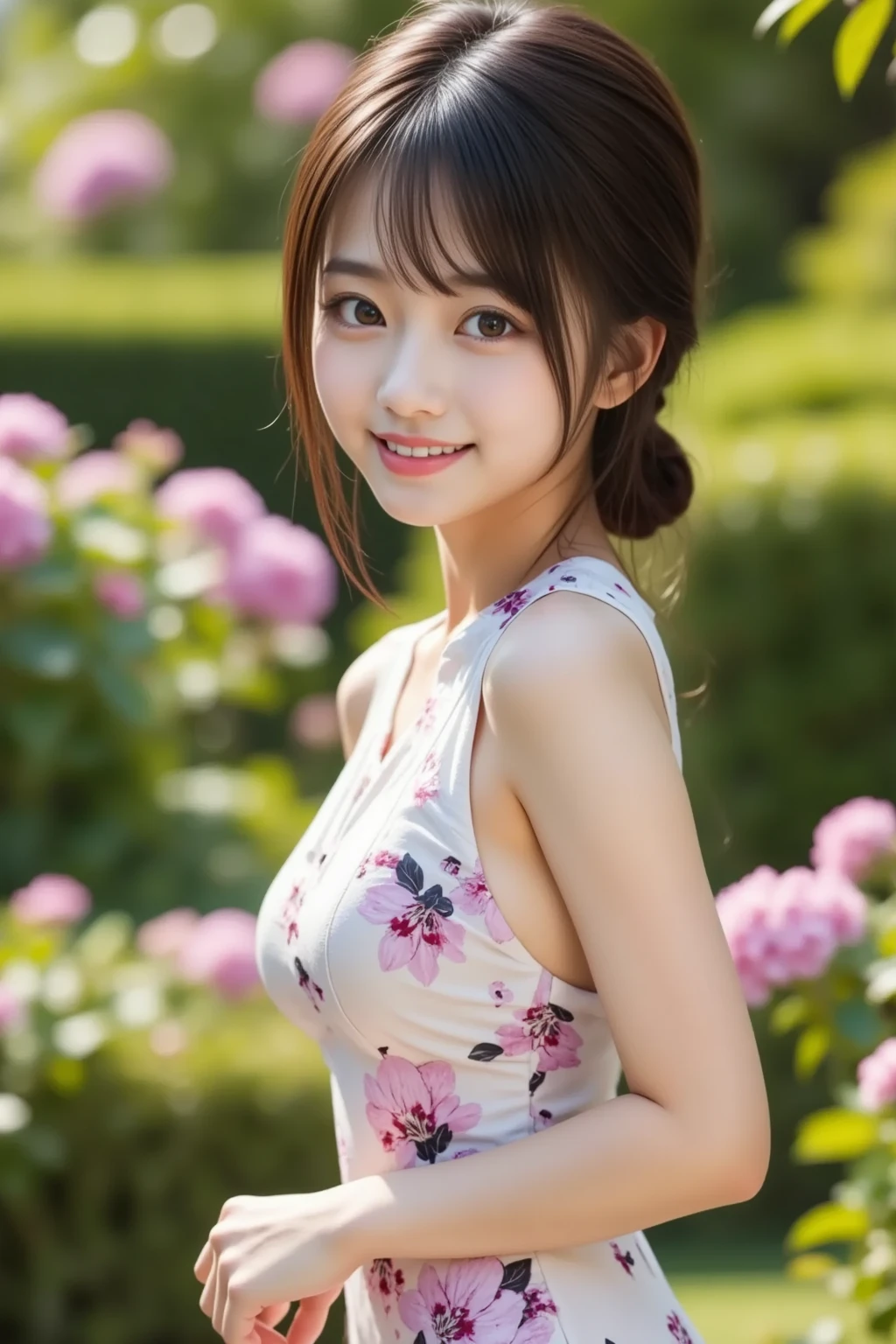 ((of the highest quality, 8K, masutepiece: 1.3)), Focus: 1.2, Perfect Body Beauty: 1.4, full body shot, matte skin, Buttocks: 1.2, (huge tit: 1.2)), colorful color underwear, Highly detailed face and skin texture, Delicate eyes, Double eyelids, beautiful fingers, beautiful hands, beautiful nail, japanaese girl, Head Hair [random cut], 20 yr old, standing, (gentle smile:1.2), branch,