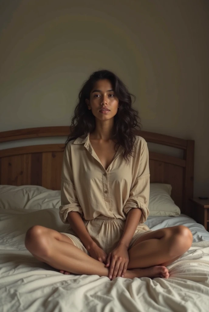 chica acostada en la cama, con ropa interior, tiene culo grande, pechos grandes redondo, light brown cabello, colas gemelas, dedos limpios, dedos bien formados.