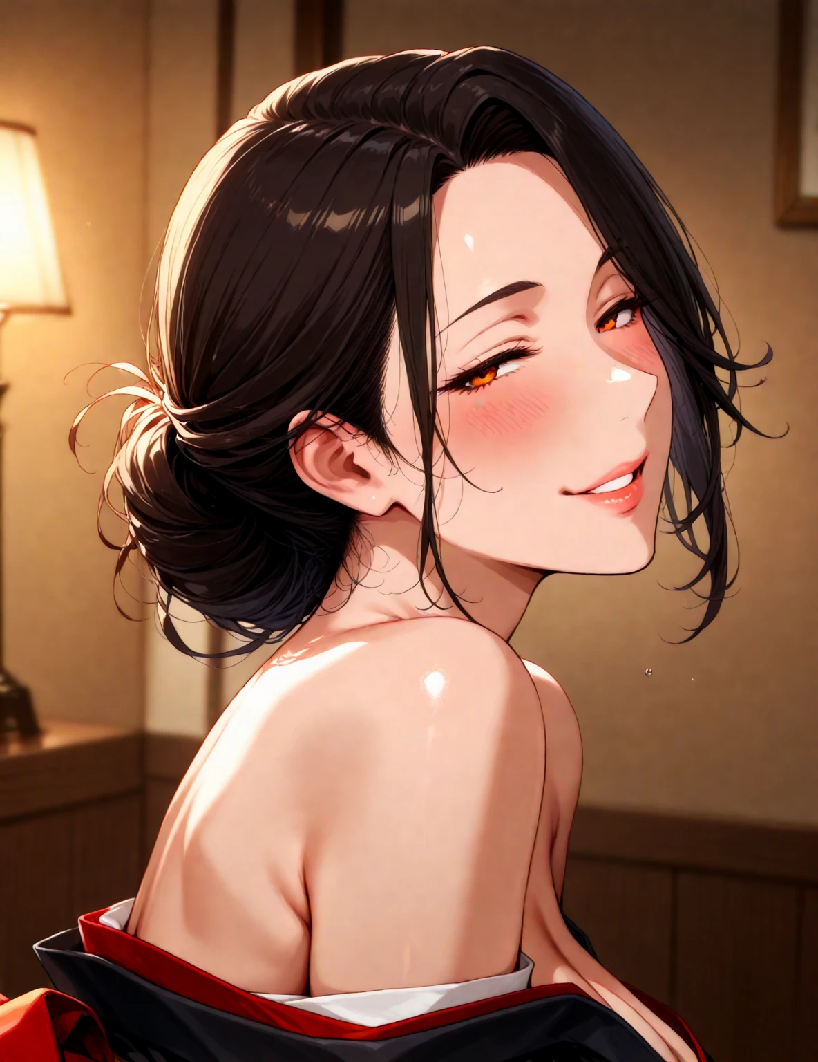 (night:1.7), East Asian architecture, 
sit up straight、Not working,sit on tatami,
white_kimono,
black_hair, length_hair, hair_Pulled_return,Broke up_lips,purple_eye, Braidinging,
1 girl, manga,20 years,Mature Woman,beautiful Finger,beautiful length legs,beautiful body,beautiful Nose,beautiful character design, perfect eye, perfect face,
View audience,(Innocent_big_eye:1.0),(Light_笑face:1.0),
Official Art,Very detailed CG Unity 8k wallpaper, Perfect lighting,colorful, bright_front_face_Lighting,
(masterpiece:1.0),(Highest_quality:1.0), 超High resolution,4K,Very detailed,
photograph, 8k, High resolution, High resolution, Absurd:1.2, Kodak Portrait 400, Film Grain, blurry returnground, Bokeh:1.2, Lens flare, (Vibrant_color:1.2)
(beautiful,big_chest:1.4), (beautiful_face:1.5),(narrow_Waist),blackhair、Braiding、Elsa、From Gran、Open your mouth、Suspend drool、Drooling、suspend、Tears、（Topless:1.4)、Exposing the chest、Upper body naked、Half naked、shoulder off、