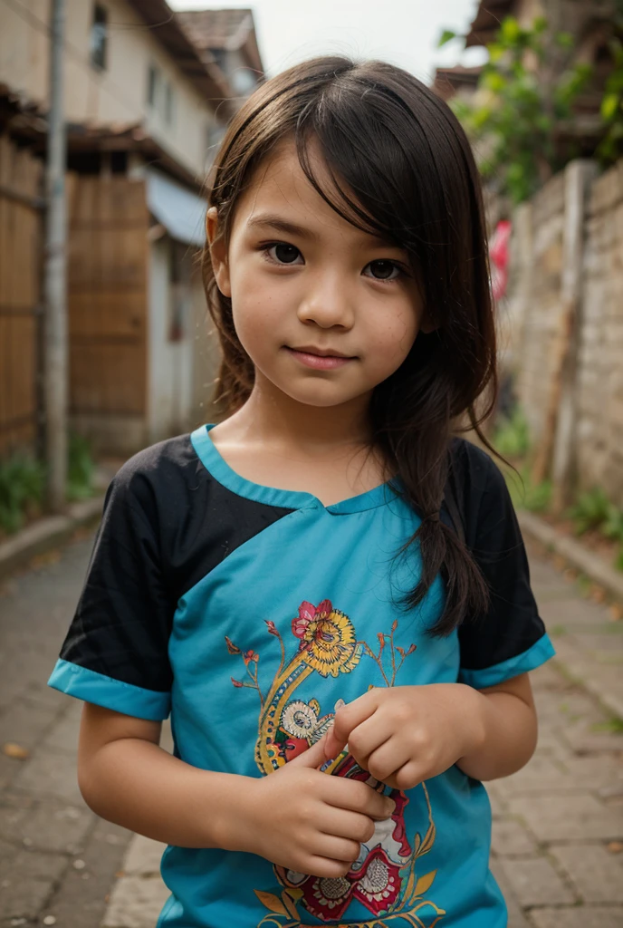 Seorang laki laki umur 31 tahun memakai baju batik, seorang perempuan umur 30 tahun memakai baju batik, seorang anak perempuan umur 11 tahun memakai baju batik, seorang anak laki laki umur 6 bulan memakai baju batik duduk d tempat wisata, foto asli