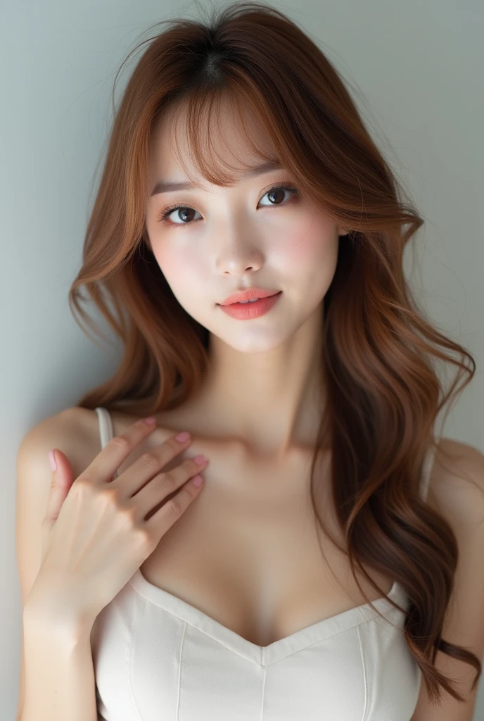 Mujer arafed con un vestido blanco sosteniendo un control remoto., inspirado por Sim Sa-jeong, Jaeyeon Nam, Hermosa mujer surcoreana, Hermosa joven coreana, Actriz femenina de Corea, Linda actriz coreana, Hermosa joven coreana, [ Arte digital 4K ]!!, Fanart, Parque Ji-min, Jinyoung Shin, inspirado por Kim Jeong-hui Winter aespa con una cruz en sus manos de madera caoba, Aespa winter gorgeous lace white mantilla suit with a Spanish church