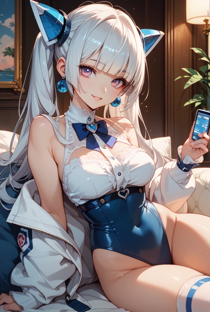 Kanzaki Ranko Silver hair twin drill Her hands and feet are tied and she is blindfolded Her legs are spread in an M-shape A rod-shaped machine is thrusting into her female genitals Blushing Drooling Armpits Her mouth is open and she is drooling Blindfolded She is forced to do an M-shape