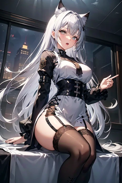 (One person:1.3), alone, __Body parts__ Delicate and realistic skin, Pale skin, big, Official Art, Unified 16k wallpapers, Super detailed, beauty and aesthetics, beauty, masterpiece, Highest quality, In Cyberpunk City, Great atmosphere, A calming color palette, Peaceful mood, Soft Shadows, Flight attendant uniform, Glamour