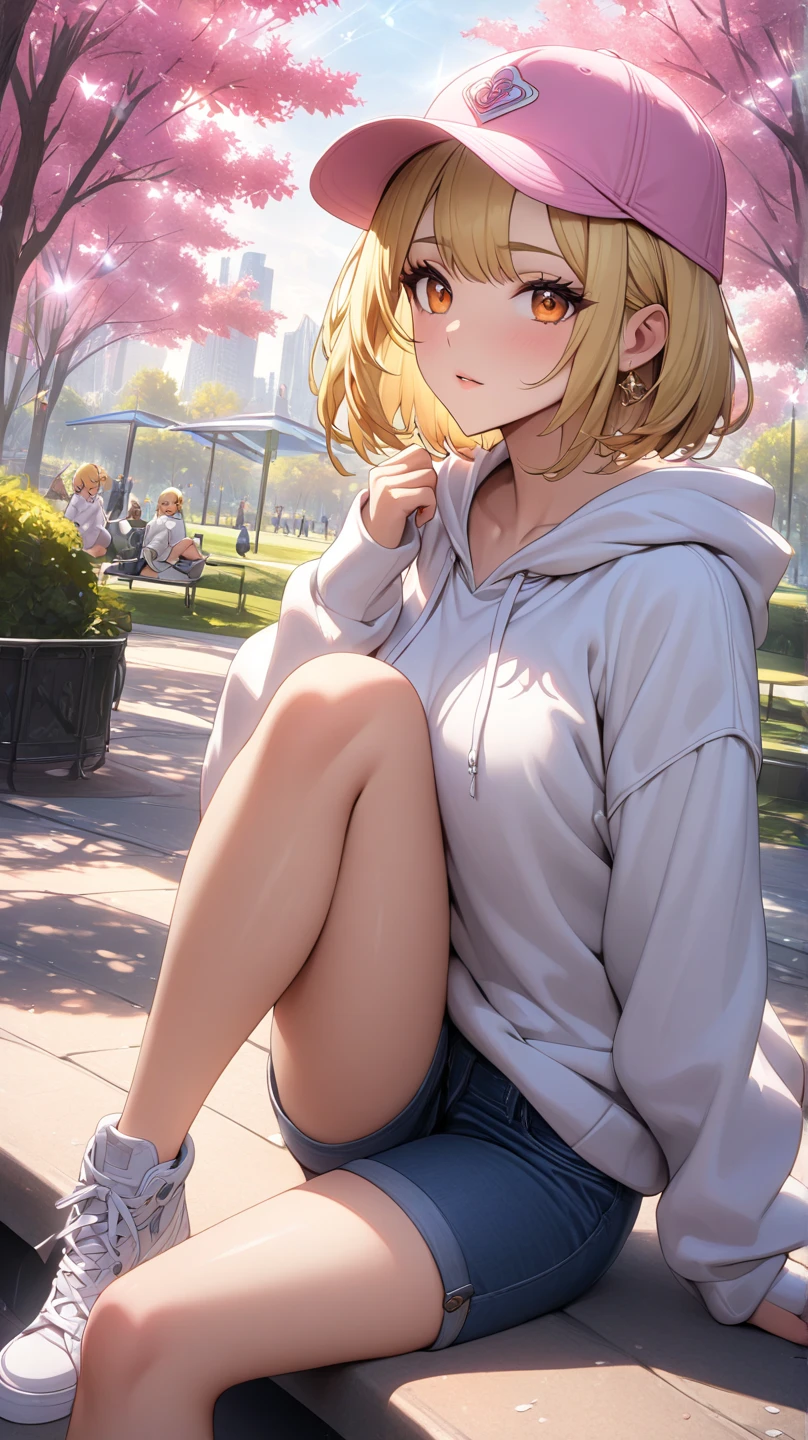 scat,1 female,The perfect 20 years old,gal,((ideal ratio body proportions:1.5,small head:1.7)),tan skin,(((high quality anime, 8k,masterpiece,Perfect Anatomy))),cowboy shot,(beautiful detailed face and eyes,gorgeous eye:1.3), BREAK ,brown eyes, BREAK ,blonde hair,short bob hair,bangs, BREAK ,tears,shy,blush,small breasts,slender body,toned body,skinny,sweat, BREAK ,oversized white t-shirt,Long sleeve、bottomless,black sports socks、White panties、incontinence、drip pee、White sneakers, BREAK ,squatting,spread legs,A simple bench、garden、sunset、