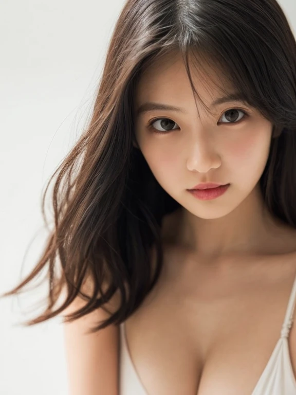 Gentle portrait of a beautiful Asian woman, flowing hair, captivating blue eyes, delicate features, radiant smile, natural makeup, elegantly dressed, ((Pink colour Boatneck Sleeveless Vintage Tea Dress)), ( hair adornment、bow ribbon、frilld、shairband、Jewelry Accessories ), gentle expression, slight blush, warm skin tones, fantastic lighting, soft shadows, high-resolution digital painting, realistic style, artistic interpretation, by a skilled portraitist.
