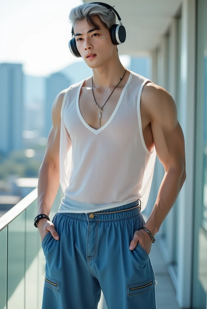A sturdy boy, handsome, brown hair, white skin, blue eyes, western, cute face, half-body pose, VERY HANDSOME, age 25, perfect lips and nose, wearing a white shirt, alpha male type, comma hair style, standing against a plain white background.