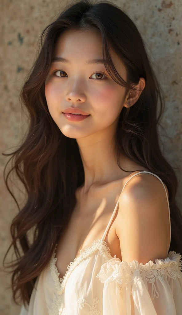 (Highest quality、masterpiece、8k、Best image quality、Award-winning works)、1 female、(White shirt with perfect off-the-shoulder large frills:1.3)、(A bored expression looking at me:1.1)、(Close-up of face:1.1)、Accentuate your body lines、(Standing Elegantly:1.1)、(Accurate anatomy:1.1)、Radiant Skin、clear, Beautiful sky、Beautiful thunderclouds、(Strongly blurred fresh field background:1.1)、Beautiful realistic flowers、Very bright and vivid、Bright and glowing skin、(Strongly blurred background:1.2)、Perfect Makeup、Long eyelashes、Bright lipstick、Glossy Lips、Ultra HD glossy skin、Ultra-high resolution, bright and beautiful skin、超高精細のGlossy Lips、Ultra-high resolution beautiful teeth
