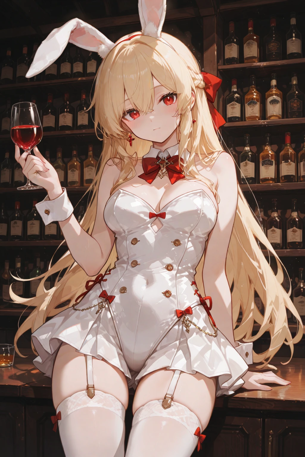 (from below:1.4),(from side:0.9), ((Face)), (Close-Up:0.4), masterpiece,"A 26-year-old girl stands at a bar counter. She is dressed in a stylish off-shoulder dress, sweater dress, off-shoulder sweater, red sweater,garter stocking, cleavage:1.1, midriff, black shorts, black thighhighs, thigh strap, pretty girl, (highly detailed beautiful face and eyes,firm breasts),real skin,((black,hair,long pony tail hair)),thin pubic hair,cute and lovely pose, detailed eyes, This masterpiece is only visually stunning but also tells,(double breasted:0.6,under bust:0.6),(with sparkling eyes and a contagious smile),open mouth. The bar is beautiful, with colorful bottles of alcohol in the background and a soft glow from neon lights. The atmosphere is relaxed, and the girl looks confident and fashionable.",full body, sexy pose,make a cocktail , in a bar counter, Looking at Viewer,
