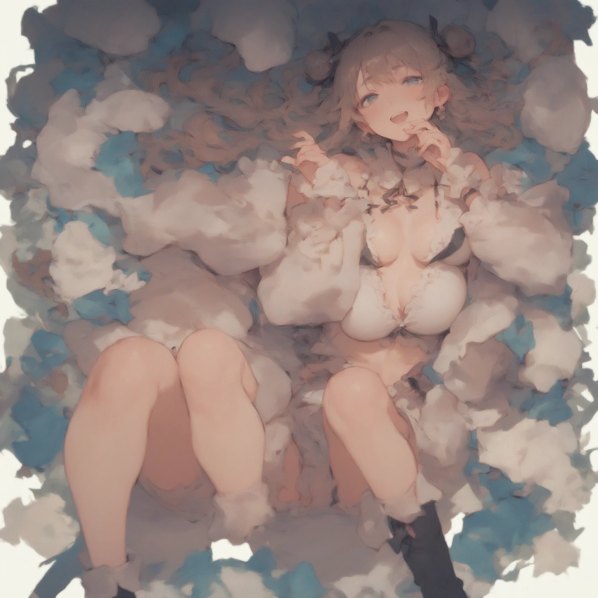 ((pale colour)), Highest quality, High resolution, masterpiece、小さな幼いcute美少女、(A small girl with a 5-head body)Large Breasts(naked)、cute、(Smile and blush:1.2)From the back、From below、anus、Unshaven hairy pubic hair、clitoris、