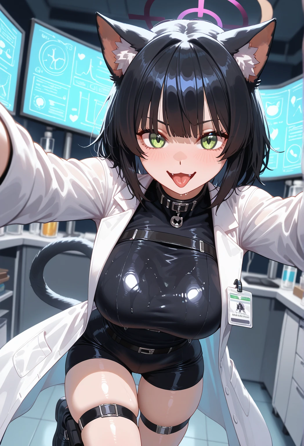 Create a scientist in a laboratory working on an experiment with a flask,, flask、beaker、liquid、chemicals、experiment、Harmonization、electrolysis、Fusion、Researcher、Doctoral No.、Ultra-realistic images and high definition、Camel Toe、Giant tit、Nipple Puffs、Cleavage、Plump、Super big breasts、Super big butt