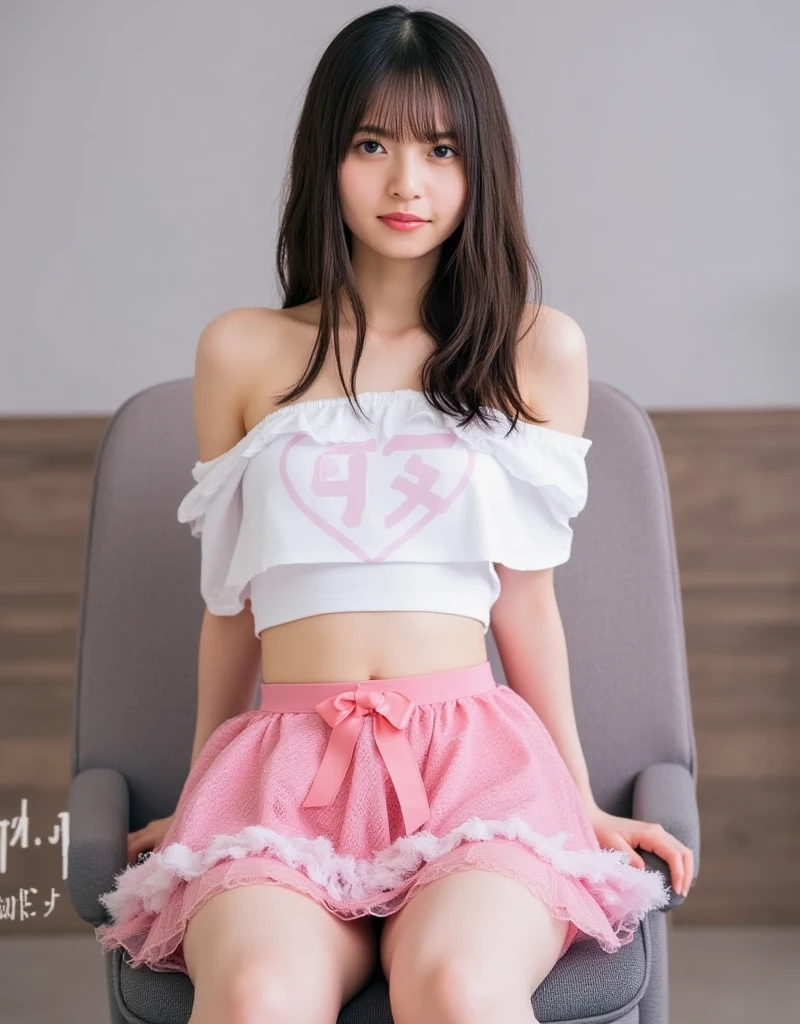 Japanese female, (underweight), (flat chest best quality:1.5), 30 years old, (cheerful grin:1.3),NSFW,
(game center), delightful, sitting, long hair, (white long-sleeved t-shirt), (blue mini skirt), (red panties:1.2), Japanese, Happy Scene, with a chair, full body shot, from front, (low angle shot:1.3), ambient lighting,