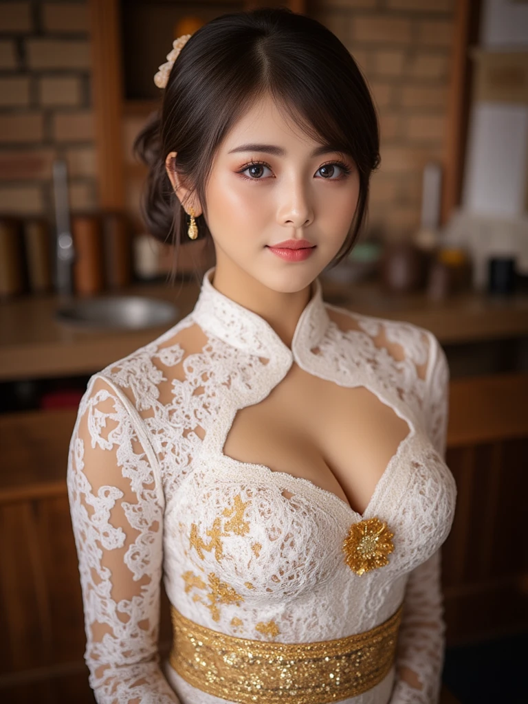 ((best quality, 8K, masterpiece:1.3)), Upper body, sharp focus:1.2, Beautiful woman with perfect body:1.4, slim abs:1.1, office background, ((huge breasts:1.5)),((see-through outfit,transparent clothing)) (She wore a beautifully embellished lace top, Vest with deep U-shaped design, Big breasts that are about to burst, Slim and toned waist, nipples,covered nipples,Big busty ass, カメラ目線でlol:1.2), Highly detailed facial and skin textures, delicate eyes, double eyelids, 25 year old female, mature woman, lol