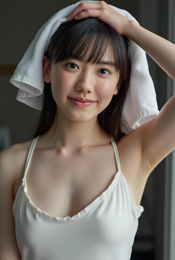 (Tabletop,supreme beauty,masterpiece,Dynamic Angle,Depth of written boundary,135mm,Super detailed,high quality,Awards,最high quality,High resolution,8K,Beauty,Idol,Realistic,Photorealistic,Correct skeleton,Biologically correct),(Put a towel around your neck:1.5), (White loincloth:1.2),(At the festival of Japan),Cleavage