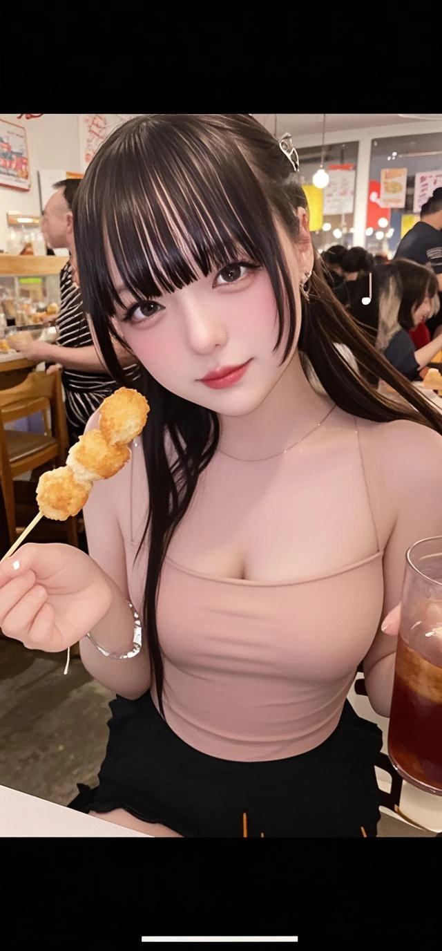 Robot girl woman with beautiful face sitting and eating mukbang .yummy . ta. Girl 18.