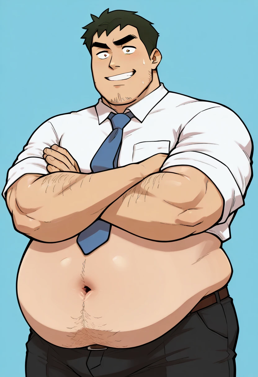 three extremely fat anime boys with handsome and beautiful face, belt, very big belly, 300 pounds heavy, obese, massive and gigantic stomach, hand on stomach, holding stomach, suit and tie