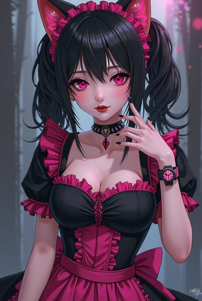 (score_9, score_8_up, score_7_up), zPDXL, 1 girl, alone, looking at viewer, plain background, blushing, red eyes, full body, long hair, black hair, bunny girl outfit, bunny ears, kawaii, black thigh high stockings, tight stockings, black heels, sexy, slanted hips, hearts, leather outfit, white background, blue eyes, pink lips,