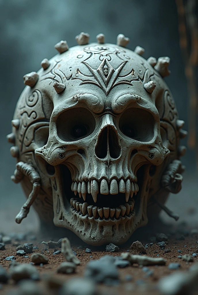 (better image quality, 4K, 8 K, a high resolution, masterpiece: 1.2), Ultra detailed, realistic: 1.37, close-up of a metal skull head, altar, consisting of abstract twisted roots, pulling a very big (mysterious metal skull), sparkling eyes, creepy waterfall over the skull, (Rainbow, Rainbow around the skull), full of energy, circular composition illustrates the influence of various structural forces, One, (decorative elements in steampunk style, mechanism, and other elements). Signposts, chainfantastic decorative combinations,