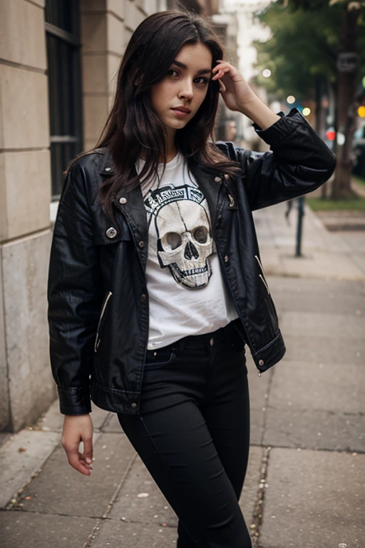 Black long hair blue eyes skull shirt what says native a necklace that says native animated girl with ripped jean pants