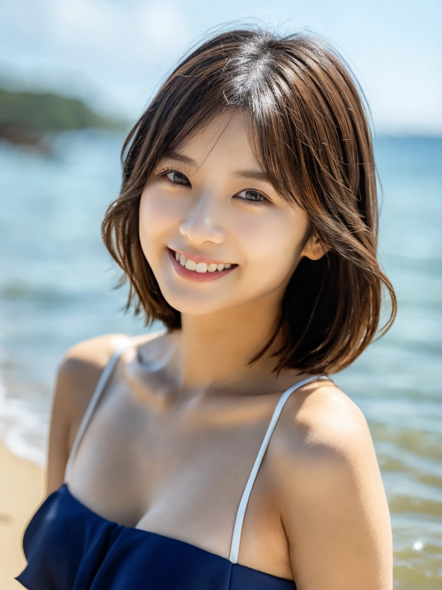 ((Highest quality))、((masterpiece))、(detailed)、One person、Swimwear、smile、Beach、Zexy、Dynamic Pose、Big Breasts、Tribal pattern
