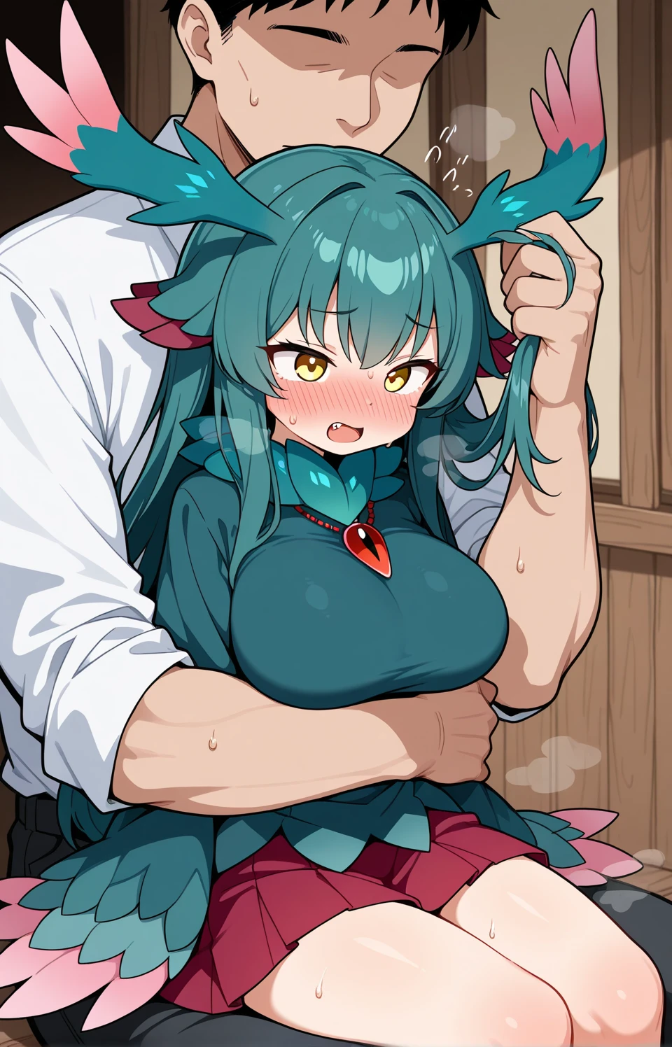 Highest quality, High resolution,8k、Beautiful Face、Perfect Face、naked、One person、((Having sex in a doggy style position、grabbing another's breast)),Boobs shaking violently up and down、A large amount of semen is applied、Cool look、blush(1.9)、Sweat(1.9)、steam、Green Hair(), Round eyes、Blue eyes, Long Hair, Mole under eye, Huge breasts(0.9), bangs, Cleavage, clavicle,Big Butt, indoor, Final fantasy(anime、rydia,Lydia、hair ornaments、Green knee-high stockings(Pulled up to her chest)、(Exposing)、(Exposed nipples))、{An angle where the face is directly observed} One person黒人男性,Big Penis,(A man is having sex from behind、holding Arms)