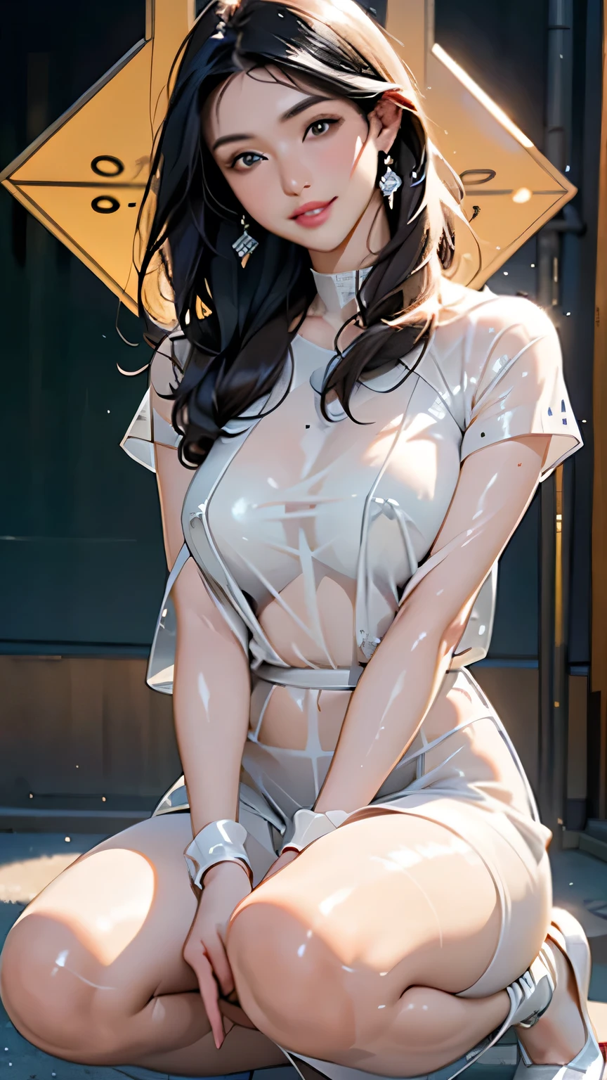 Jeizuo, Awesome, Viewer, reality,full body in shot,feet in view, on knees, squat down, Brunette Hair, long long hair, Thorough, tall,Forced real water,White less cloth transparent minishirt,pantyhose, no shoes, White transparent thong,seaside,, RAWExtremely detailed, ahegao, rolling eyes, blushing, Water runs in the mouth,Sticky tongue, Vaginal rundown, Leucorrhoea, Very huge breasts, Grab your breasts with both hands,open the legs, Sexual arousal, sexual expression,shiny glossy skin。