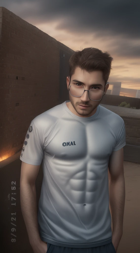 a young man AI high quality muscular tattoo with name “ruy” small, tanned skin piercing gaze light pink mouth with realistic animated bedroom background
