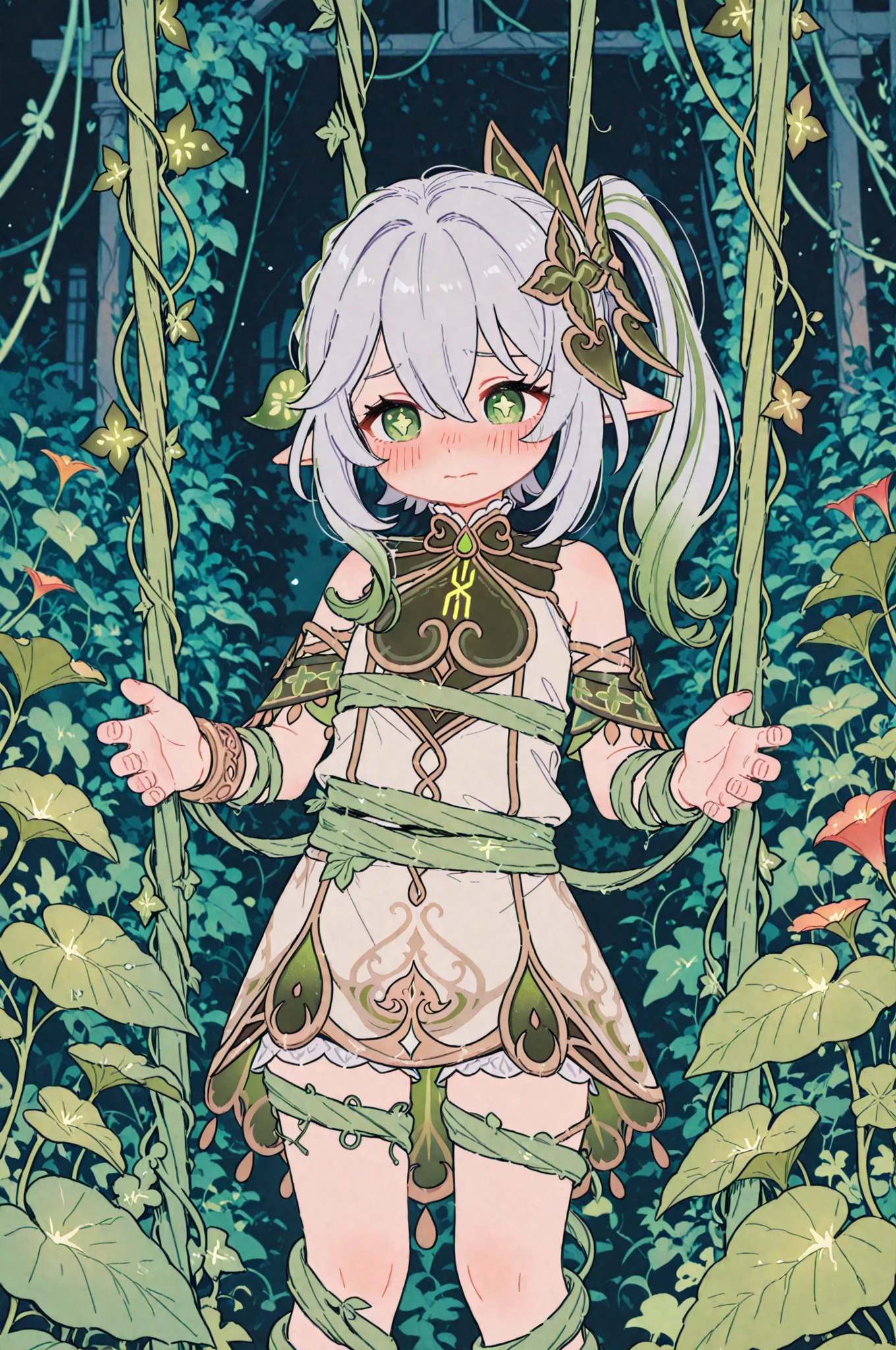 1girl, animal ears, drum, green eyes, white hair, rabbit ears, solo, transparent background, japanese clothes, hair ornament, tail, flower, hair flower, masterpiece,best quality,very aesthetic,absurdres
