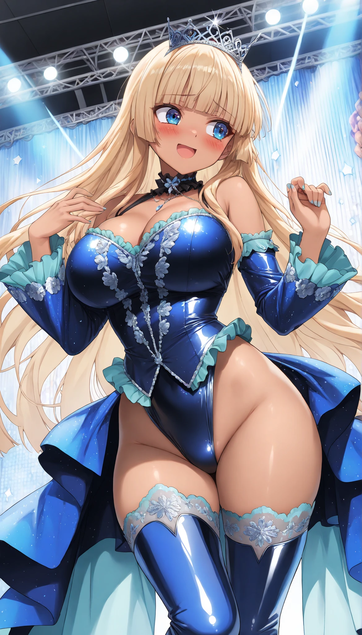 (flat color:1.1),(masterpiece:1.2), best quality, masterpiece, original,curly blonde hair and blue eyes, (mature anime bunny woman looking at the camera with a shy smile:1.2), wearing a sexy bunny outfit, field bg