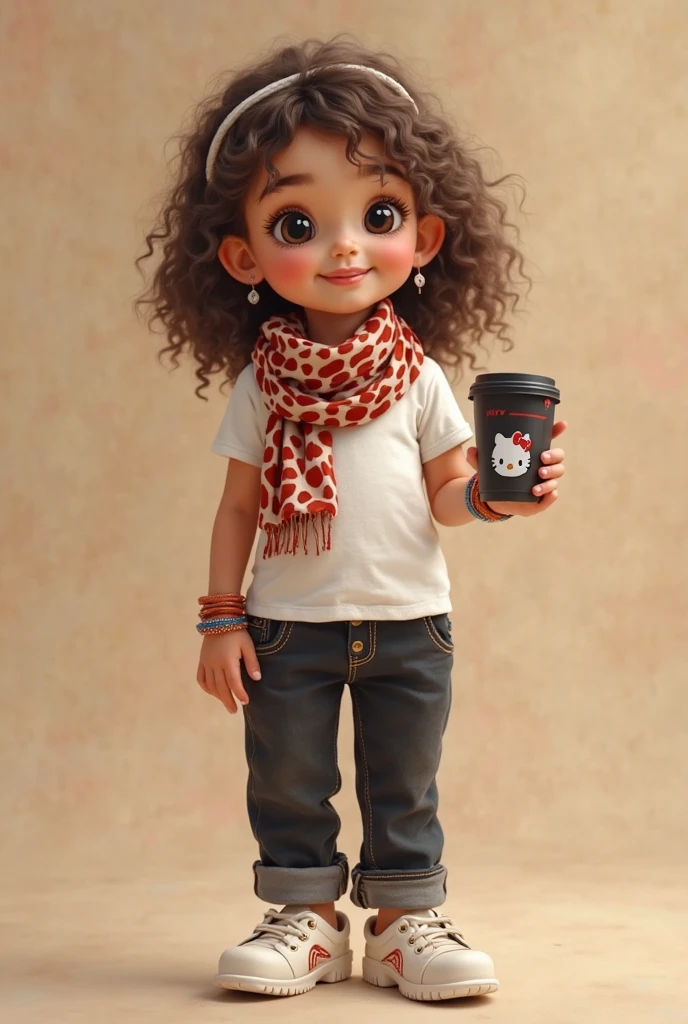 a close up of a doll with a cup of coffee, cute cartoon character, cute cartoon, cute cartoon style, cute woman, realistic cute girl painting, cute digital art, adorable digital painting, cute detailed digital art, cute girl, cute 3 d render, realistic cartoon, cute character, cute art style, cartoonish cute, cute beautiful, cute expression, cute artwork