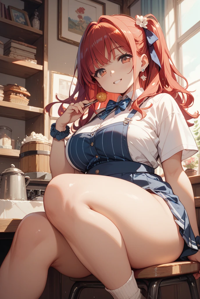 Highschool dxd, Rias Gremory, 1girl, (((bimbo))), blue eyes, puffy lips, painted lips, thick lips, wide hips, thick thighs, ((((gigantic breasts)))), huge ass, revealing cleavage, smile face, bubble butt, blue jeans, white shirt, black leather jacket, pov across table,looking at viewer,sitting, BREAK CONCEPT_pov_dating_ownwaifu,www.ownwaifu.com, 1girl,solo,cup,food,smile,table,blush,plate,blurry,drinking glass,fork,depth of field,blurry background,holding,indoors,blurry foreground,(cheesecake),restaurant,spoon,cafe,glass,ice cube,head rest,