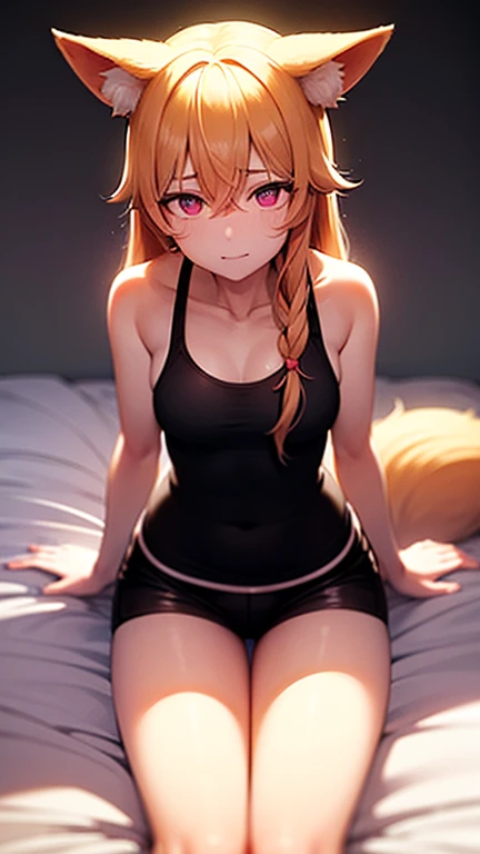 solo, A beautiful evil lady leader , wearing a short skirt, Blue eyes, gazing condescendingly at the viewer with a cute grinning expression, ((heart marks are floating in the background, kiss, blow a kiss to the viewer)), ((liying on the bed))), (((opening your legs))), extremely detailed ,masterpiece quality, ultra-detailed, HDR, vivid colors, physically-based rendering, thick muscular thighs, beautiful muscular thighs, attractive buttocks, very strong wrestler, High resolution, masterpiece, accurate, Anatomically correct, Winner of numerous awards, best quality, detail, high detail, high quality, quality, Retina, Very detailed, Textured skin, Ultra high definition, strong wrestler, pink hair, 