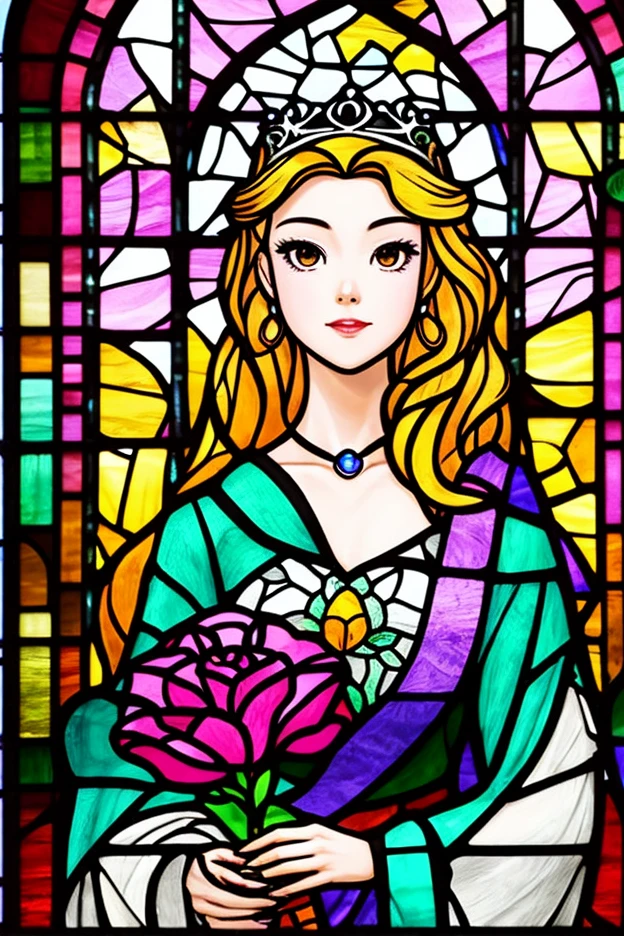 (masterpiece, top quality, best quality,official art, beautiful and aesthetic:1.2),(1girl:1.3), 1girl BREAK stained glass art, colored glass, lead lines, light transmission BREAK vibrant colors, intricate designs, luminous effects, spiritual ambiance