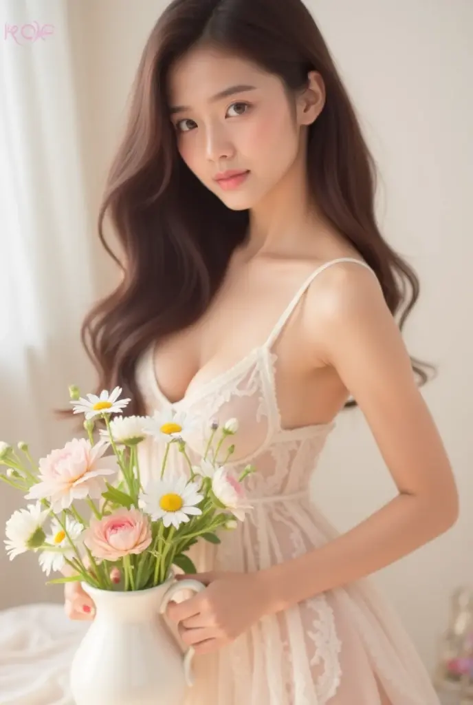 (Highest quality:1.4),(masterpiece:1.4),(Realistic:1.4),(Realistic:1.2),(超High resolution, RAW Photos:1.4),(High resolution, Very detailed:1.2),(8k:1.2),photograph,(Shot from behind:1.3)、Korean women、brown hair photos,One Woman,alone,(In underwear),Very large breasts,((Thigh to head shot:1.3))、(((topless、You can see her large breasts from the side.)))、((Toothy smile))、((Very large breasts:1.4))、Realistic skin textures、Slightly freckled、Slender figure、Realistic skin textures、((background,Concrete wall:1.3)),(topless,The breast is visible from the side:1.6),(Long lace slip,White)、3 woman、The angle at which the nipple is not visible、((Updo long hairstyle))、((Black,Long lace slip:1.4))、Correct toes、Detailed facial features、Kneeling pose on the floor、Hands on the floor、Long slip covers the buttocks and soles of the feet、Long slip covers your butt、Chin up、