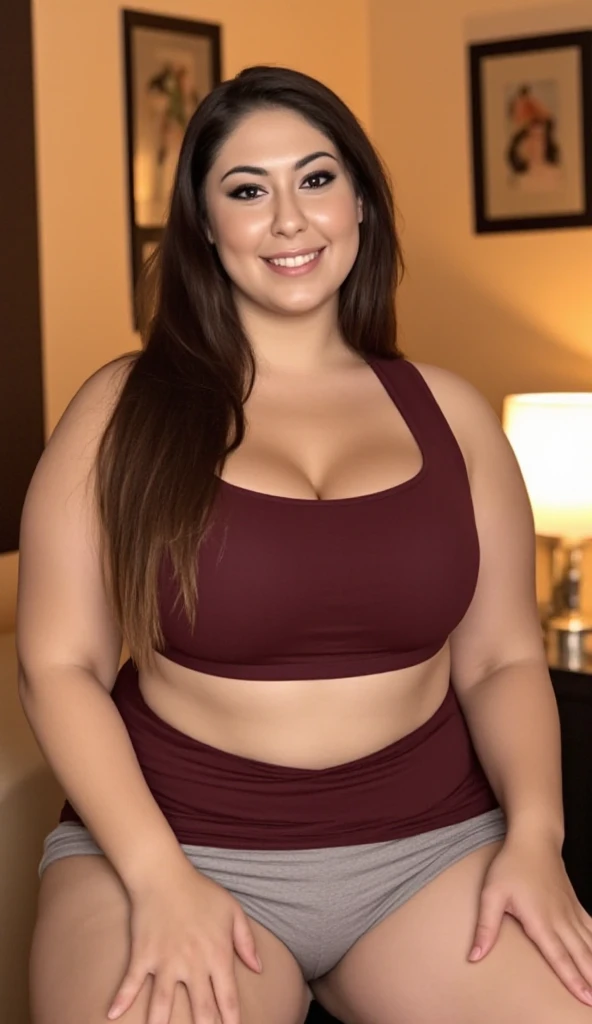 ((best quality)), ((masterpiece)), (detailed), perfect face, araffeTight skirtsShort , thicc, wavy short hair, she has a jiggly fat round belly, bbwchan, wearing tight simple clothes, skinny waist and thick hips, widest hips, her belly is fat and round, soft curvy shape, hyperrealistic full figure, wearing a cute top, wide hips, Blue swimsuit,On the beach by the seaBlue