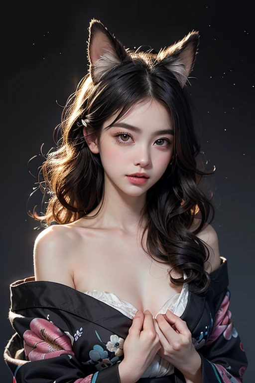 (Heavy chest)、Highest quality、masterpiece、超A high resolution、(Highest quality,8K,RAW Photos,Realistic,High resolution:1.2),A beautiful woman who became a dog、Beautiful woman in fur、Japan 27 years old、Perfect cleavage,Wearing fur、Scheming Face、An evil look、Siberian Husky fur and ears