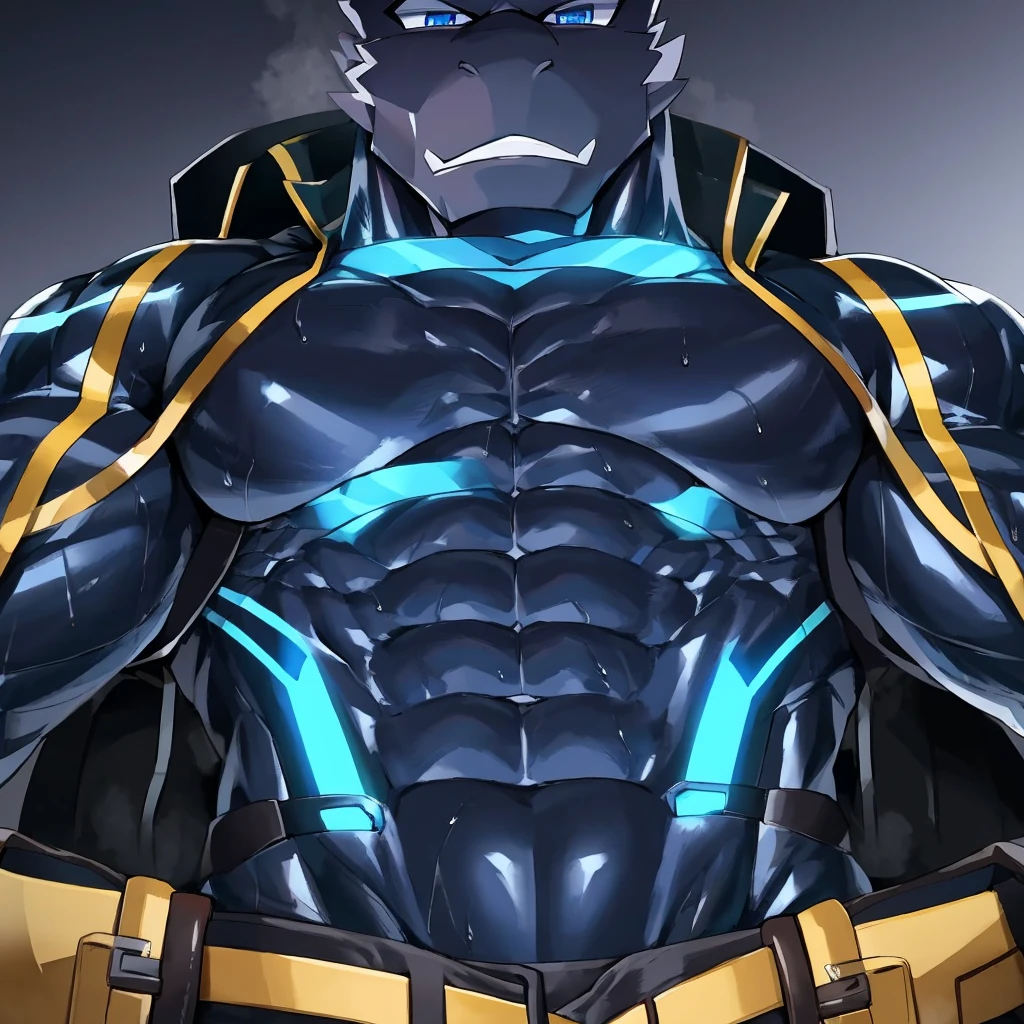 Thin macho western black dragon abs Hollow abs body suit thick arms chest rig 、sweaty skin glow profile Wearily short of breath Chemo shota
have a blue eyes Tired look jacket
