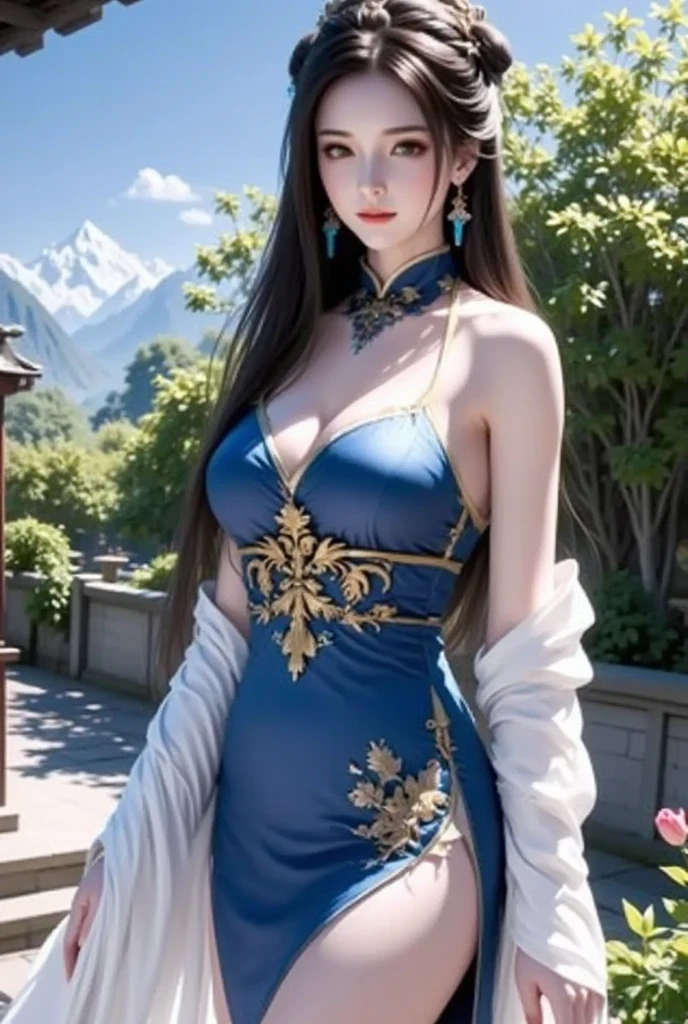 1 girl, good face, ultra long hair, detailed eyes, detailed lips, purple dress, (ornament:1.5), (straps:1.5), Take photos by the lake, ultra-realistic realism, color field printing, high details, hyper HD, cinematic lighting, 4k quality,