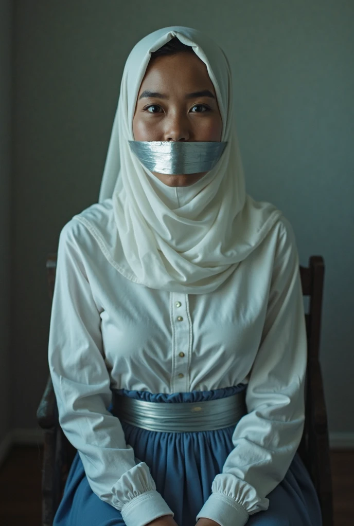 (masterpiece, best quality:1.2), 1girl, solo. hijab, gag, bondage, bdsm, bound, gagged