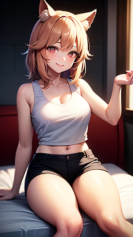 Max Caulfield, (masterpiece), best quality, expressive eyes, ((big hips)), ((hourglass body)), camara on the table, perfect face, 1girl, fit woman, earrings, lipstick, makeup, brown hair, earrings, eyelashes. (((wearing a white tshirt))), (red fashion thong underwear), frames on the wall, (perfect eyes), happy, perfect teeths, (red thighhighs), piercing, nail polish, bedroom, PC monitors on table, (bedroom background), (perfect fingers), red lips, makeup, blue eyes, brown hair, (freckles:0.3), short hair, small breasts, detailed eyes, detailed face, maxine_caufield_byammpu