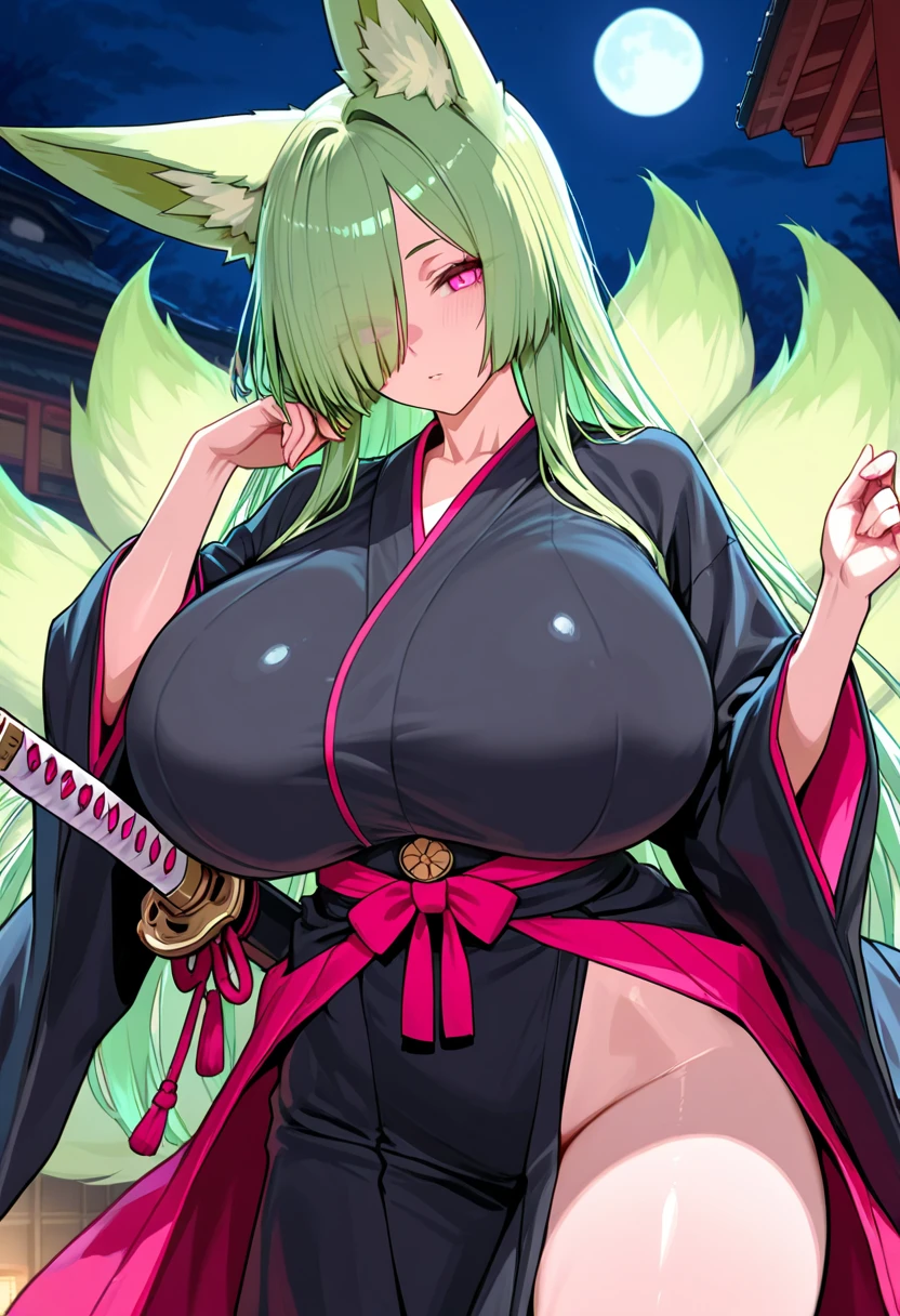 Fate/grand order,kiyohime,green heirs, big breasts, kimono, shortstuck, cumflasion
