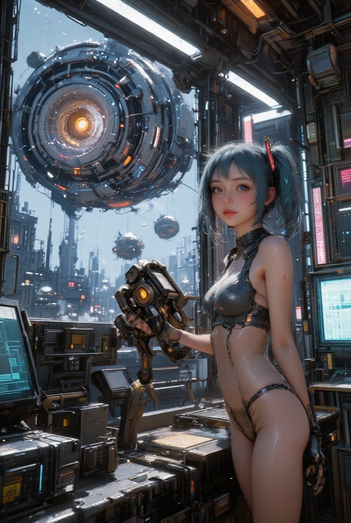 ((Best quality)), ((masterpiece)), (highly detailed:1.3), 3D, beautiful, (cyberpunk:1.6), in space, nebula, (holding_weapon:1.3), laser, (1Female mecha:1.3), sexy body, facing the audience, Glowing eyes, full body, (flying, swooping down, dynamic, motion blur: 1.4), (huge mech wings: 1.6), looking up, glowing_eyes, mecha, panorama, background is earth, nebula, space, particles, Reality, HDR (High Dynamic Range), Ray Tracing, NVIDIA RTX, Super Resolution, Unreal 5, Subsurface Scattering, PBR Textures, Post Processing, Anisotropic Filtering, Depth of Field, Maximum Clarity and Clarity, Multilayer Textures, Albedo and Specular maps, Surface shading, accurate simulation of light-material interaction, perfect proportions, Octane Render, two-tone lighting, large aperture, low ISO, white balance, rule of thirds, 8K RAW, efficient sub-pixel, sub-pixel volume product, (best quality),(Japanese:0.5),(korean:0.8), (Liu Yi Fei:1.5) long hair, (big breast:1.2),(underboob:1.5), (white transparent lace mini skirt:1.5)