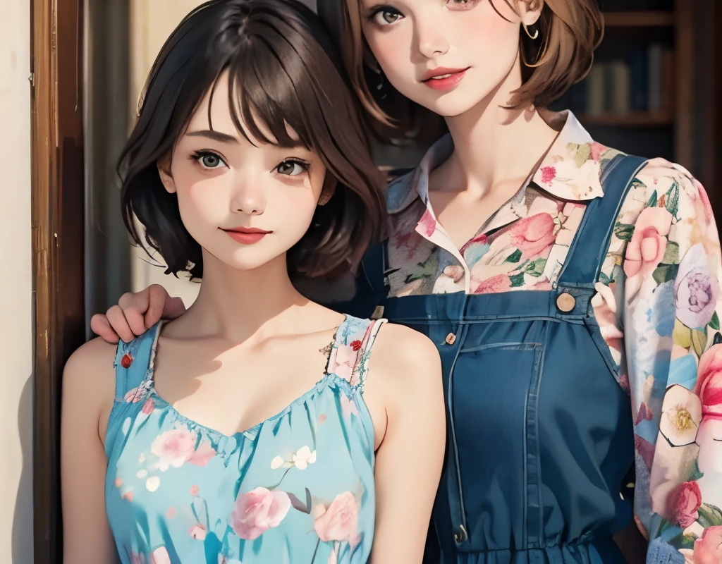393 ((young woman)),(shorthair),(Neat hair),(floral dress),(Archaic Smile)