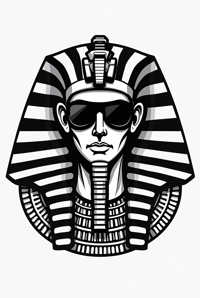 creative logo illustration of a pharaoh skull with golden sunglasses, chaine, monochrome, digital art style featuring the word ( SWAG) by dan mumford, carne griffith, jen pierre monge, sketch, high definition, clean, smooth, negative space, T-shirt design