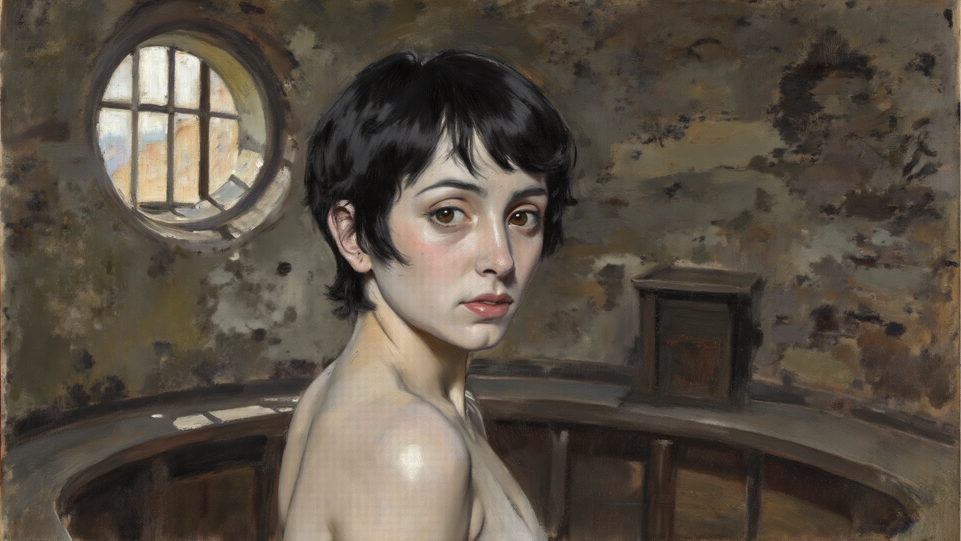 Detailed Background,Mucha style、Art Nouveau、Botanical Art,Flower Art,(masterpiece, Highest quality),Vi良いnt colors,colorful, Highest quality, Amazing details, Anatomically correct, Line art, Written boundary depth,Flat Shading,Bokeh, girl, 15 years old, (Plump:1.2)), Pussy, Expressive eyes、Perfect Face。 Black hair parted in the middle、short hair、Wide forehead。Spreading legs。Browsing Caution